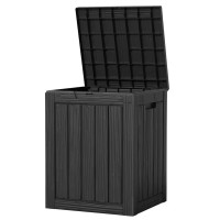 28 Gallon Outdoor Storage Deck Box, Lockable Waterproof Resin Patio Storage Box with Wood-Grain Look, Weather-Resistant, 150 lb Weight Capacity, Black, for Garden, Pool & Balcony