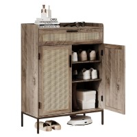 Storage Cabinet with Rattan Doors, Shoe Rack Organizer Cabinet with Top Drawer, Adjustable Shelves for Home, Entryway, Hallway - EW0008A