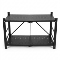 Foldable Countertop Shelf Organizer, 2-Tier Metal Storage Rack, Collapsible Space-Saving Cabinet and Counter Riser, 70 x 33.5 x 43 cm, Black, Kitchen Pantry Bathroom Office Use