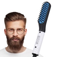 Hair Straightening Brush, 2 in 1 Hair Beard Electric Heated Brush, Anti-Scald for Men - HJ21471