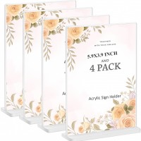 Acrylic Sign Holder 4 Pack – 5.9 x 3.9 Inch T-Base Display Stand, Clear Plastic Frame for Tabletop, Menu, Flyer, Poster, Price Tag, Office, Store, Restaurant, Wedding