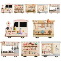 Wall Activity Board Train Set  5-in-1 Wooden Busy Board with Kitchen, Doctor, Tool & Ice Cream Toys  Wall-Mounted Learning Toy for Toddlers & Preschoolers