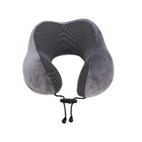  Travel Neck Pillow Memory Foam U-Shaped Neck Pillow with Washable Cover, Adjustable Drawstring, Soft Plush Support Grey Travel Pillow for Airplane, Car, Train, Office & Home Rest