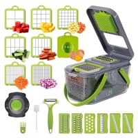 22-in-1 Vegetable Slicer, Multifunctional Manual Vegetable Fruit Chopper with 13 Interchangeable Blades, Drain Basket, Container - 14428936454
