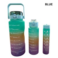 3 PCS Motivational Water Bottle Set, BPA Free Leakproof Water Jug with Time Marker (2000ml + 900ml + 280ml) - 41910 (Random color will be shipped)