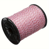 Electric Fence Polywire Rope, 500 m / 1640 ft Portable Fencing Wire with 6 Stainless Steel Conductors and 15 Plastic Strands, Red White Livestock Fence Line for Farm Pasture Grazing