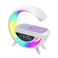 LED Wireless Charging Bluetooth Speaker, Bedside Phone Charging Station with RGB Lights, Bluetooth Audio, Alarm Clock - BT-3401