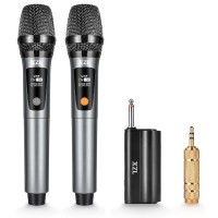 XZL 2PCS UHF Wireless Microphone, Rechargeable Cordless Microphones with 1/4” Receiver, Adjustable Frequency & Volume, Plug and Play for Karaoke, Presentations, Speeches - U-G01