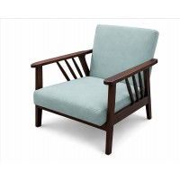 Mid-Century Modern Accent Chair Solid Wood Frame Armchair with Slatted Arms & Soft Upholstery Single Lounge Chair for Living Room, Bedroom, Office