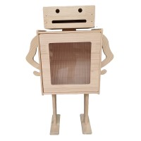 Wooden Robot Storage Cabinet, Multifunctional Storage Box with Translucent Door for Kids, Home, Living Room, Bedroom